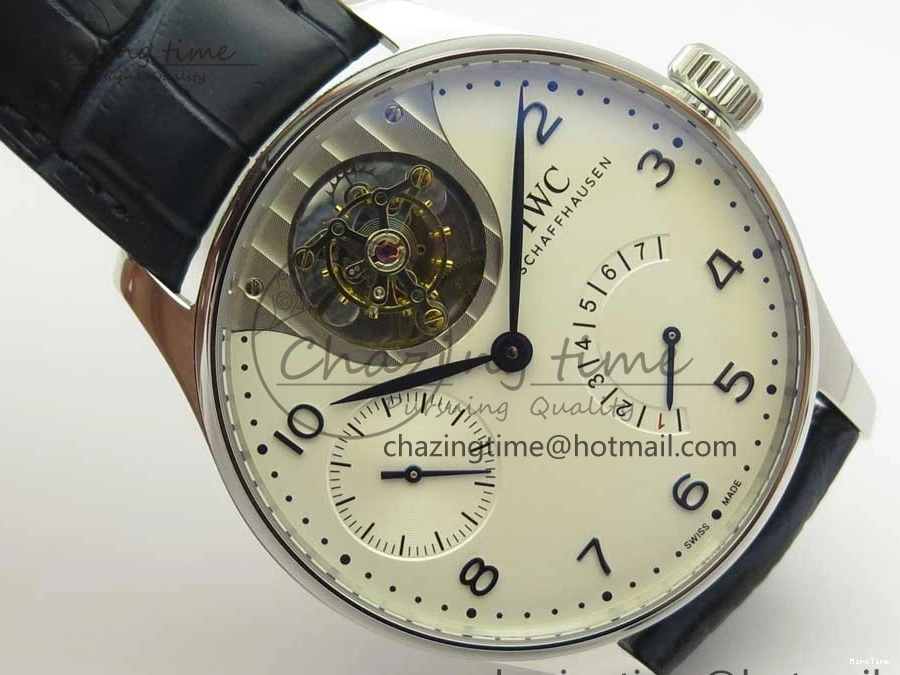 MIROTIME 0207 Portuguese Tourbillon IW5046 SS ZF Best Edition White Dial Blue Markers on Blue Leather Strap Fashionable 7149